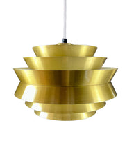 Load image into Gallery viewer, Gold pendant lamp with tiered design on a white background
