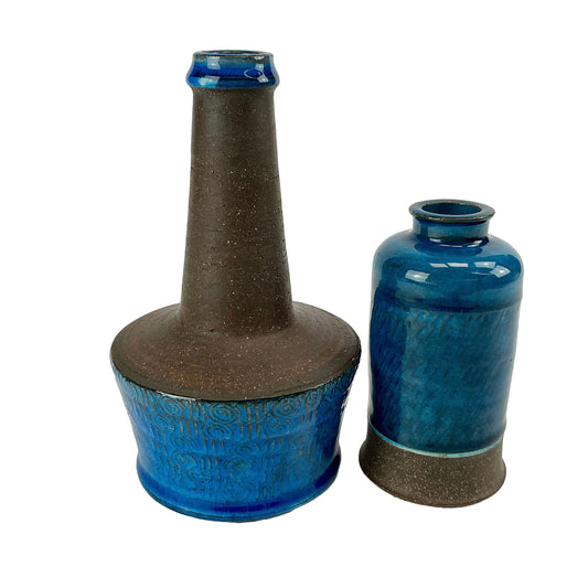 Nils Kähler Stoneware Vases, Pair — HAK Studio Pottery, Turquoise & Brown Glaze, Denmark 1960s