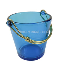 Load image into Gallery viewer, Atelier Berolina Blue Glass Ice Bucket with Gold Handle – 1990s Vintage Barware.
