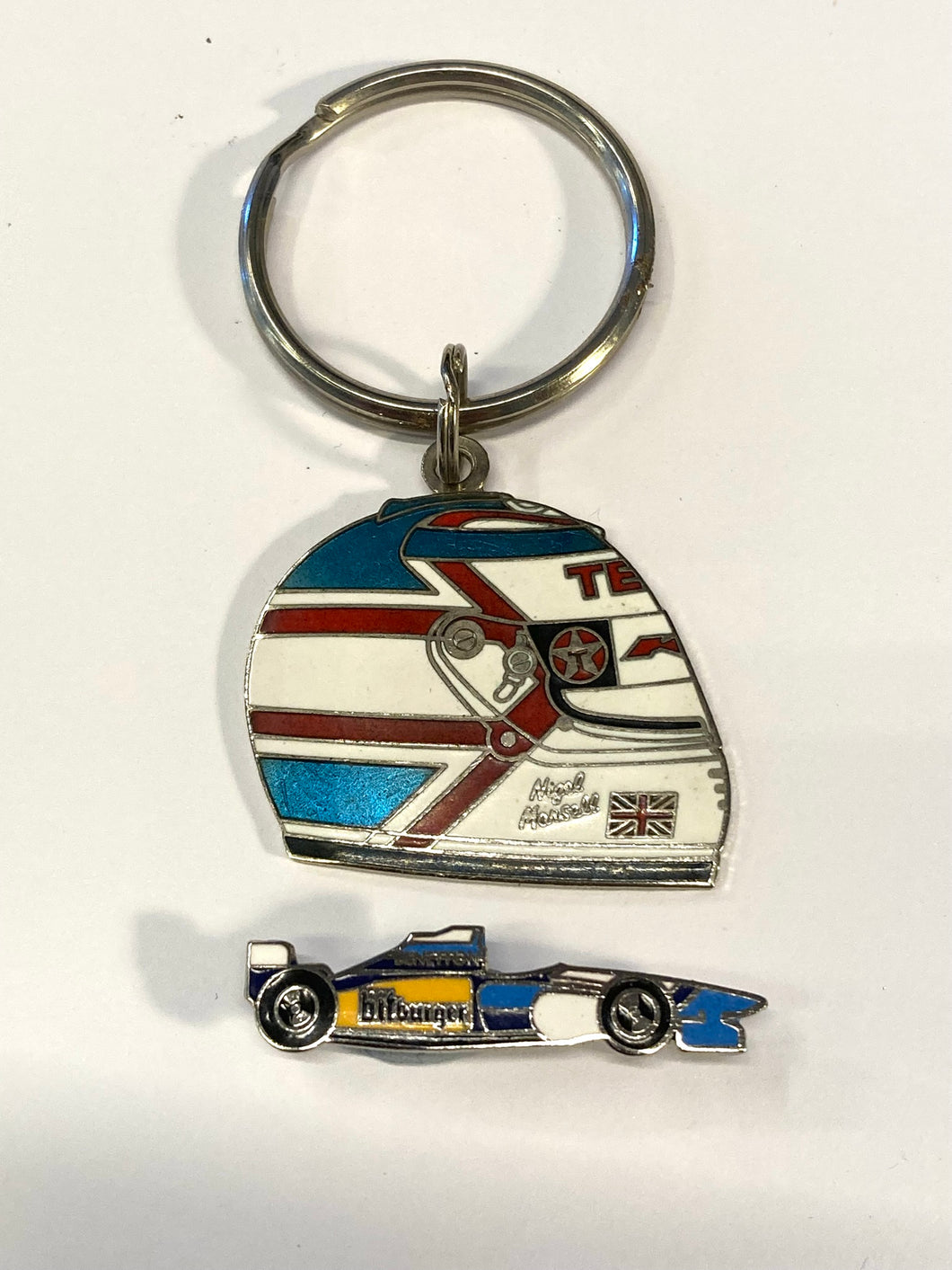 Vintage Benetton F1 Nigel Mansell Keyring and Badge
