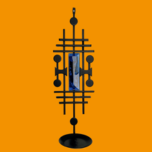 Load image into Gallery viewer, Dantoft Danish Mid-Century Brutalist Candle Holder. Black Iron &amp; Blue Glass, 1960s.
