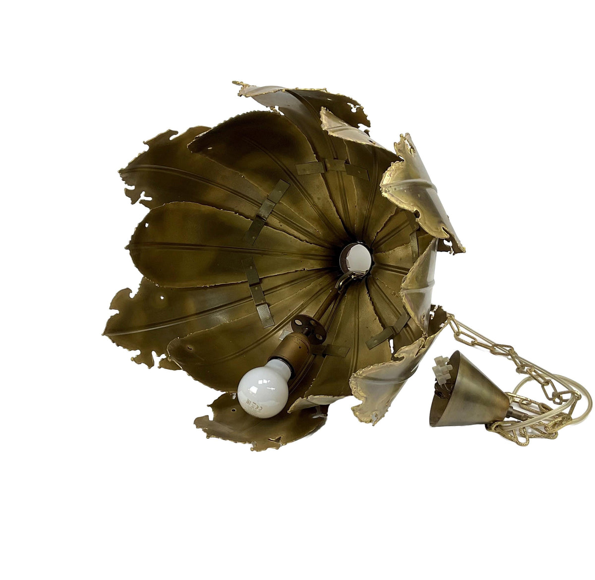 Vintage-style brass ceiling light fixture on a white background