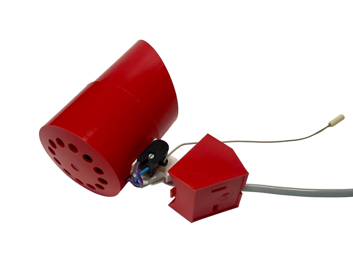 Red wall mount lamp with wires on a white background