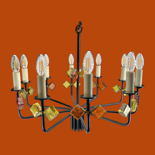 Svend Aage Holm Sorensen, Chandelier, 10 arms in cast iron, electrical light.