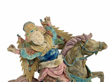 Load image into Gallery viewer, Antique Taiwanese Cochin Ware Roof Tile Warriors on Horses – 19th Century Vietnamese Pottery
