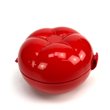 Load image into Gallery viewer, Red Tupperware round tomato container with a lid on a white background
