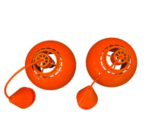 Load image into Gallery viewer, Two orange plastic reels with attached strings on a white background
