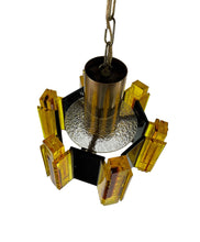 Load image into Gallery viewer, Decorative pendant light with yellow crystal-like elements on a white background
