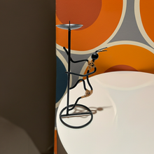 Load image into Gallery viewer, 1960s Laurids Lønborg Black String Iron and Rattan Figural Candleholder, Danish Mid-Century Modern
