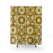 Load image into Gallery viewer, Shower Curtain ROUND SQUARE - Olive Green | inspired by Vintage Scandinavian Design
