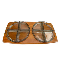 Load image into Gallery viewer, Digsmed Teak Cabaret tray with 8 Holmegaard display glass in two circles, 1960s
