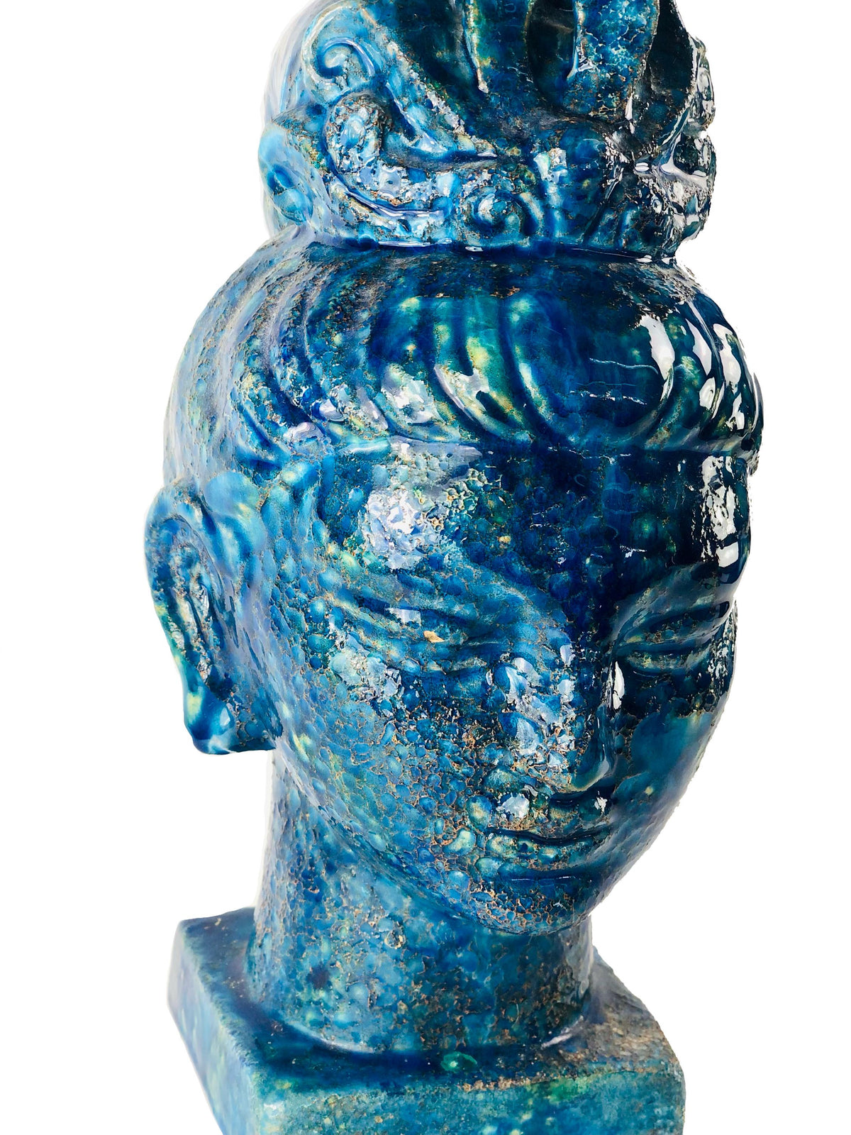 Kwan Guan Yin Buddha Bust — Aldo Londi for Bitossi, Rimini Blue, Italy 1960s