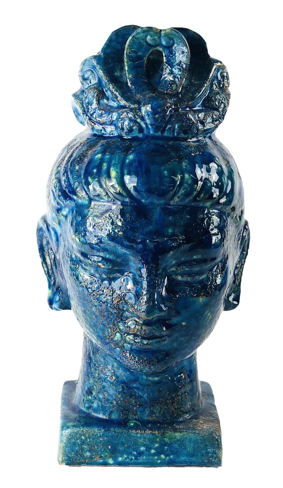 Kwan Guan Yin Buddha Bust — Aldo Londi for Bitossi, Rimini Blue, Italy 1960s
