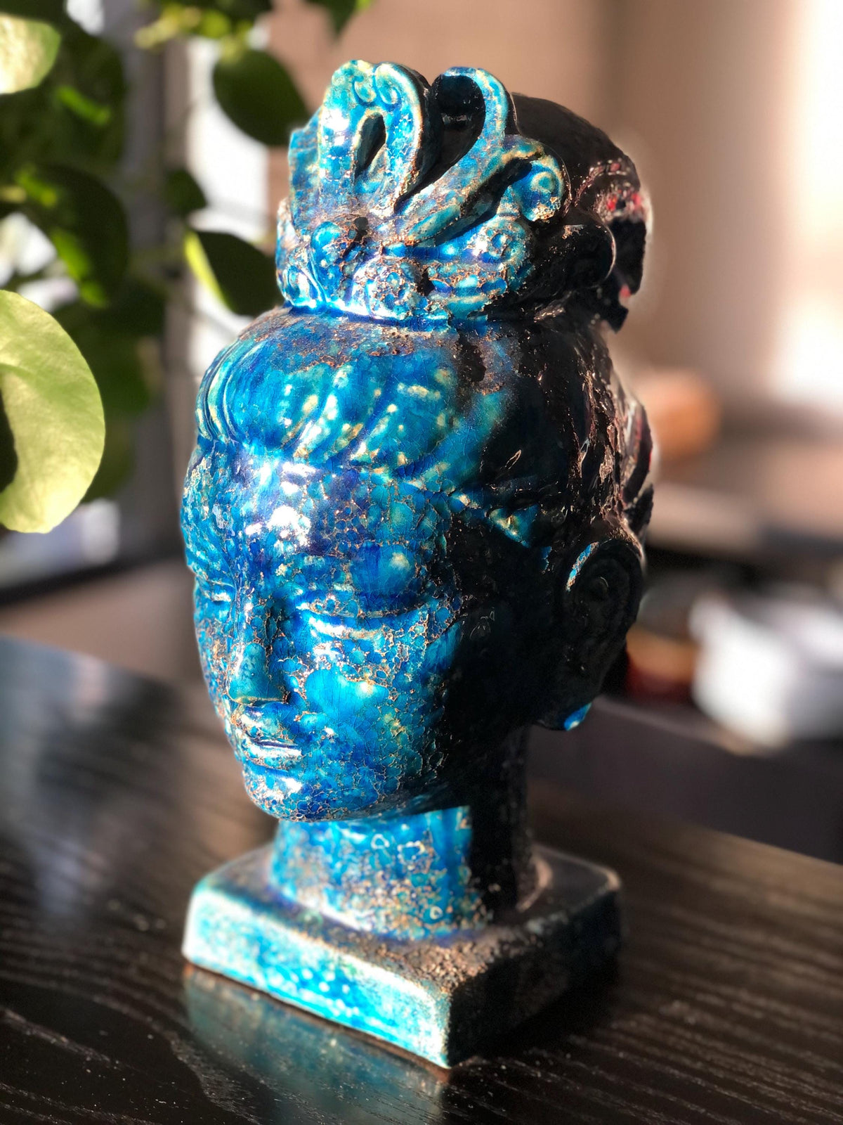 Kwan Guan Yin Buddha Bust — Aldo Londi for Bitossi, Rimini Blue, Italy 1960s