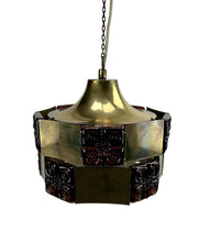 Load image into Gallery viewer, Decorative pendant light with brass finish and geometric design on a white background
