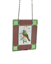 Load image into Gallery viewer, Antique Stained Glass Suncatcher, Square lead and glass with bird motif.

