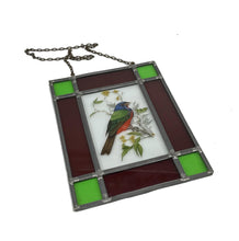 Load image into Gallery viewer, Antique Stained Glass Suncatcher, Square lead and glass with bird motif.
