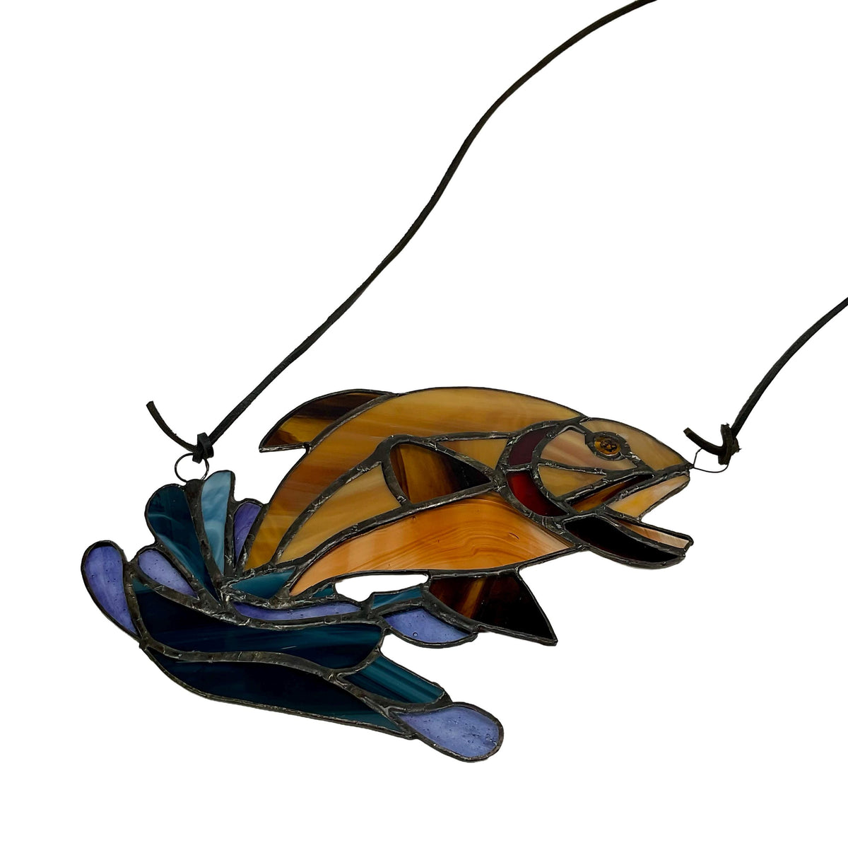Vintage Stained Glass Suncatcher, Tiffany-Style Fish.