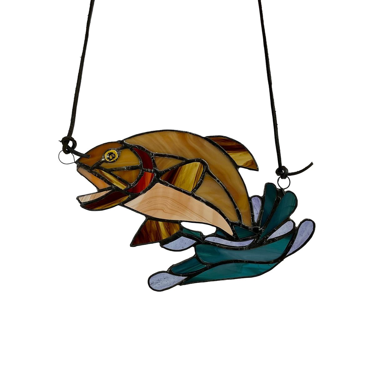 Vintage Stained Glass Suncatcher, Tiffany-Style Fish.