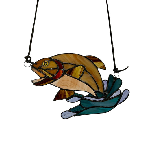 Vintage Stained Glass Suncatcher, Tiffany-Style Fish.