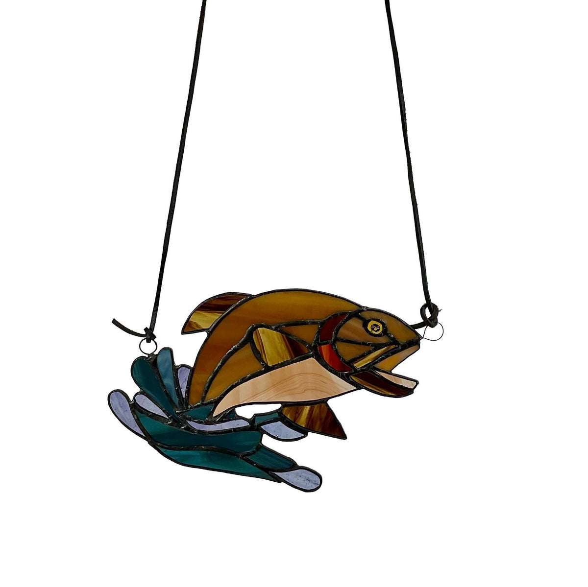 Vintage Stained Glass Suncatcher, Tiffany-Style Fish.