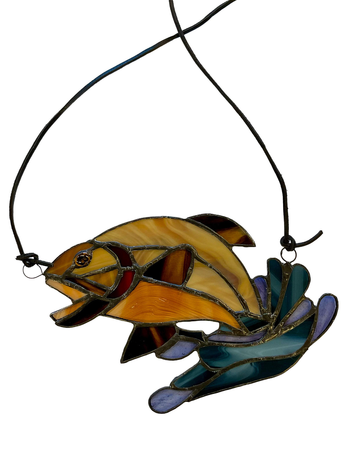 Vintage Stained Glass Suncatcher, Tiffany-Style Fish.
