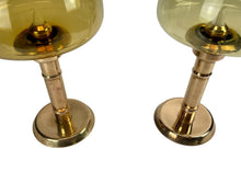 Indlæs billede til gallerivisning Hurricane light "Claudia" in brass and glass top in amber color. 2 pcs.
