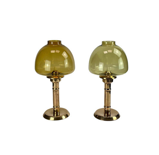 Hurricane light "Claudia" in brass and glass top in amber color. 2 pcs.