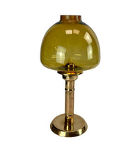 Indlæs billede til gallerivisning Hurricane light "Claudia" in brass and glass top in amber color. 2 pcs.
