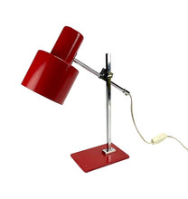 Load image into Gallery viewer, Red desk lamp with two adjustable shades on a white background
