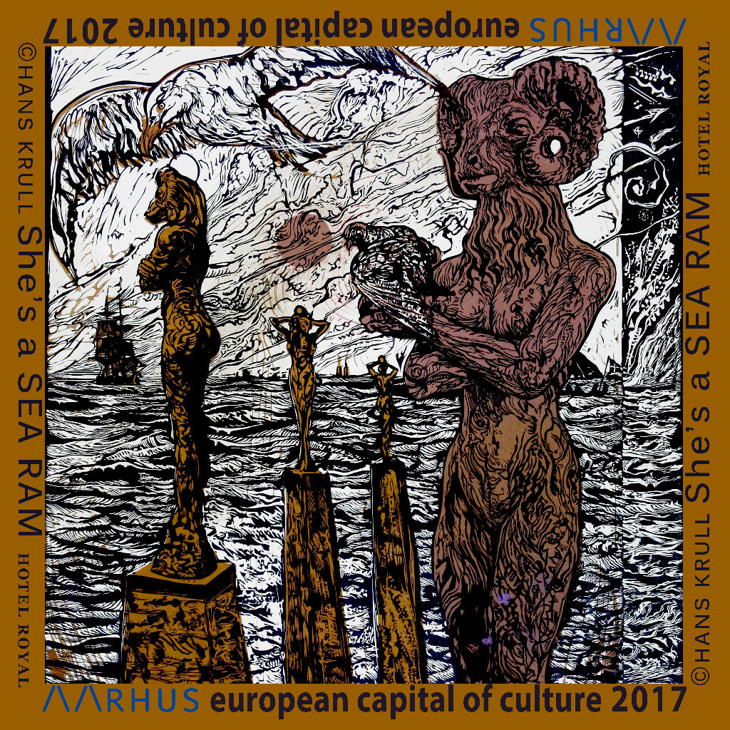 HANS KRULL - She's a Sea Ram Designer Scarf – 100% Premium Satin Silk – Luxury Fashion Accessory