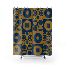 Lade das Bild in den Galerie-Viewer, Shower Curtain ROUND SQUARE - Blue | inspired by Vintage Scandinavian Design - MOJO Shop
