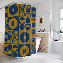 Lade das Bild in den Galerie-Viewer, Shower Curtain ROUND SQUARE - Blue | inspired by Vintage Scandinavian Design - MOJO Shop
