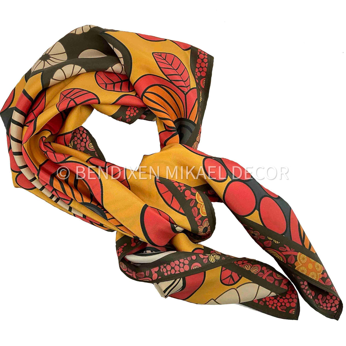 Sofidelic - Yellow 70s Flower Power, Mulberry Silk Scarf Square - 70s iconic designs - MOJO Shop