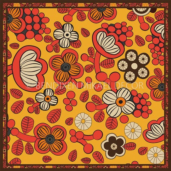 Sofidelic - Yellow 70s Flower Power, Mulberry Silk Scarf Square - 70s iconic designs - MOJO Shop
