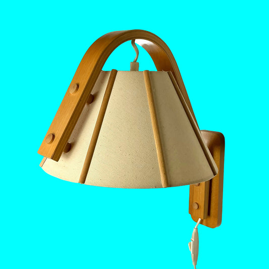 Vintage Scandinavian 'Aneta' Wood & Fabric Wall Lamp by Jan Wickelgren, Sweden 1970 – Mid - Century Reading Light - MOJO Shop