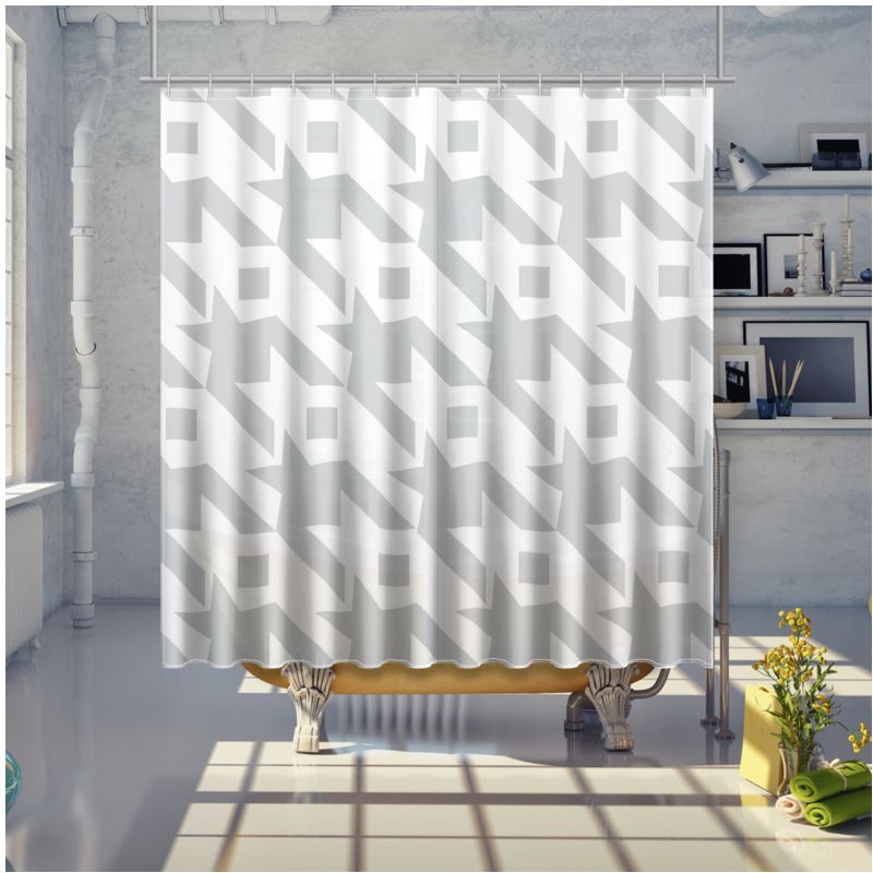 HOUNDS TOOTH WATERPROOF BATHROOM CURTAIN in stylish Grey!